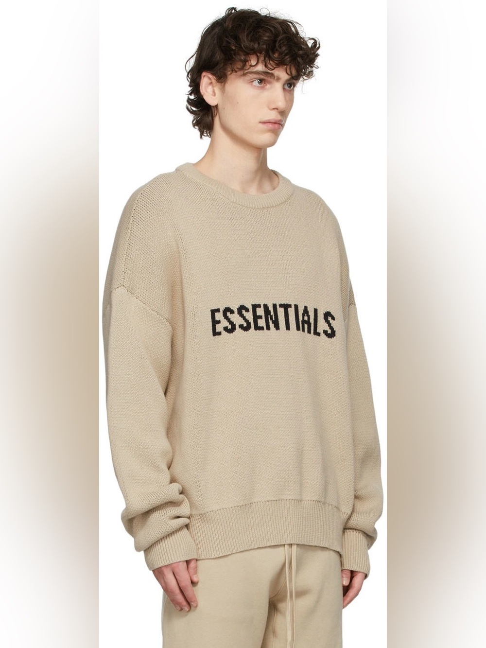 Essentials Neutral Knit Sweater with Dark Logo Patch